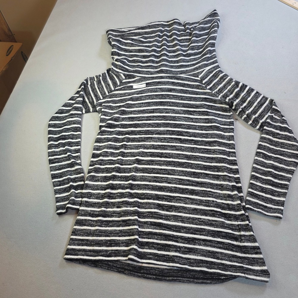 a.n.a A New Approach Womens Small Striped Cowl Neck Pullover Top Black White
